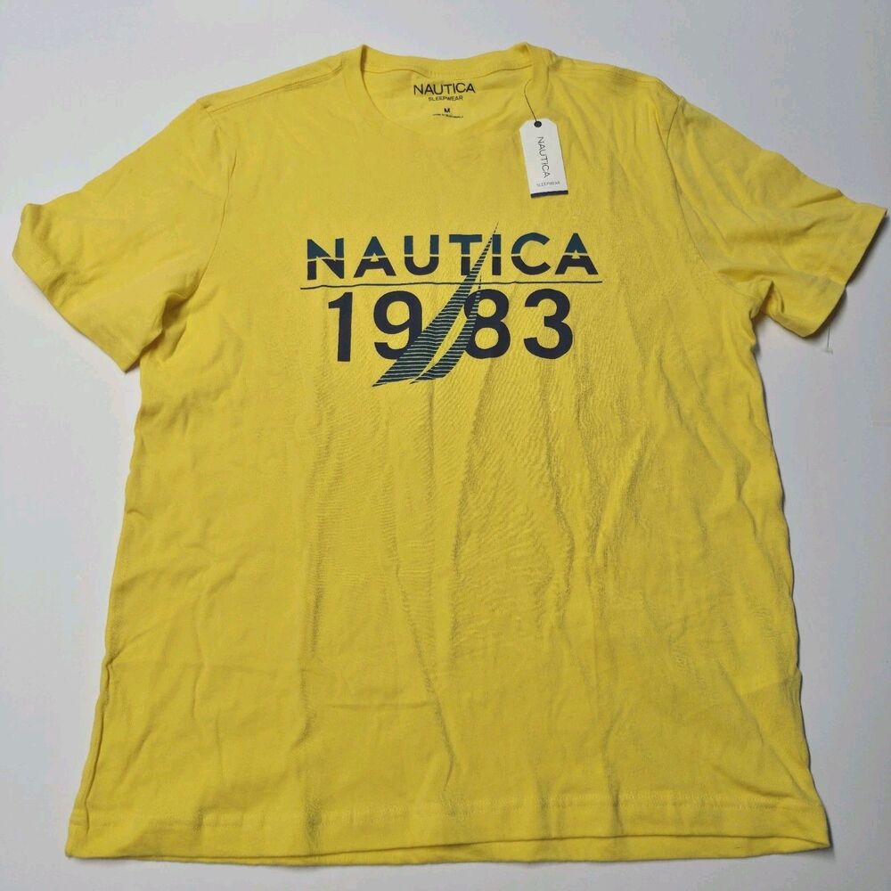 NWT Nautica Men’s Yellow 1983 Graphic Crewneck Sleep T-Shirt Size Medium Boat